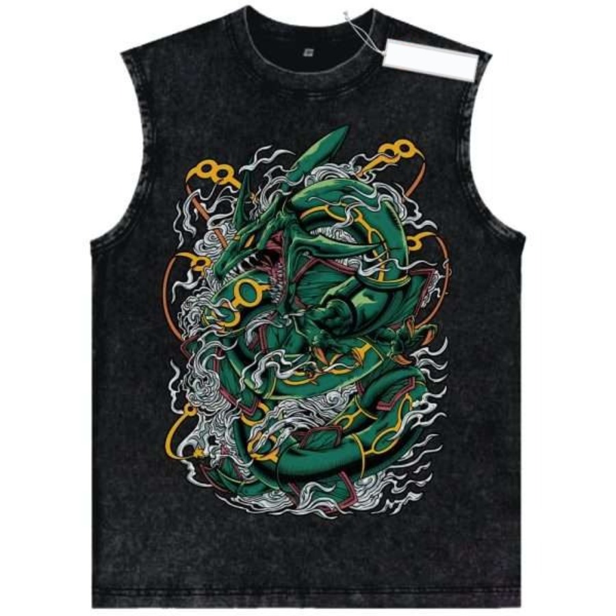 Vintage Summer Clothing Men - Canotta Vintage Lavata con Personaggi Pokémon,