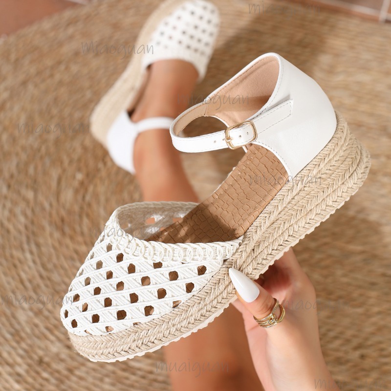 Espadrille Sandal Women - Sandali con zeppa intrecciati traforati da