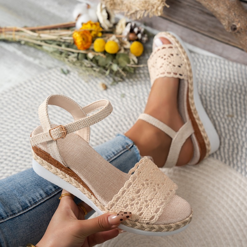 Espadrille Sandal Women - Sandali con Zeppa in Pizzo da