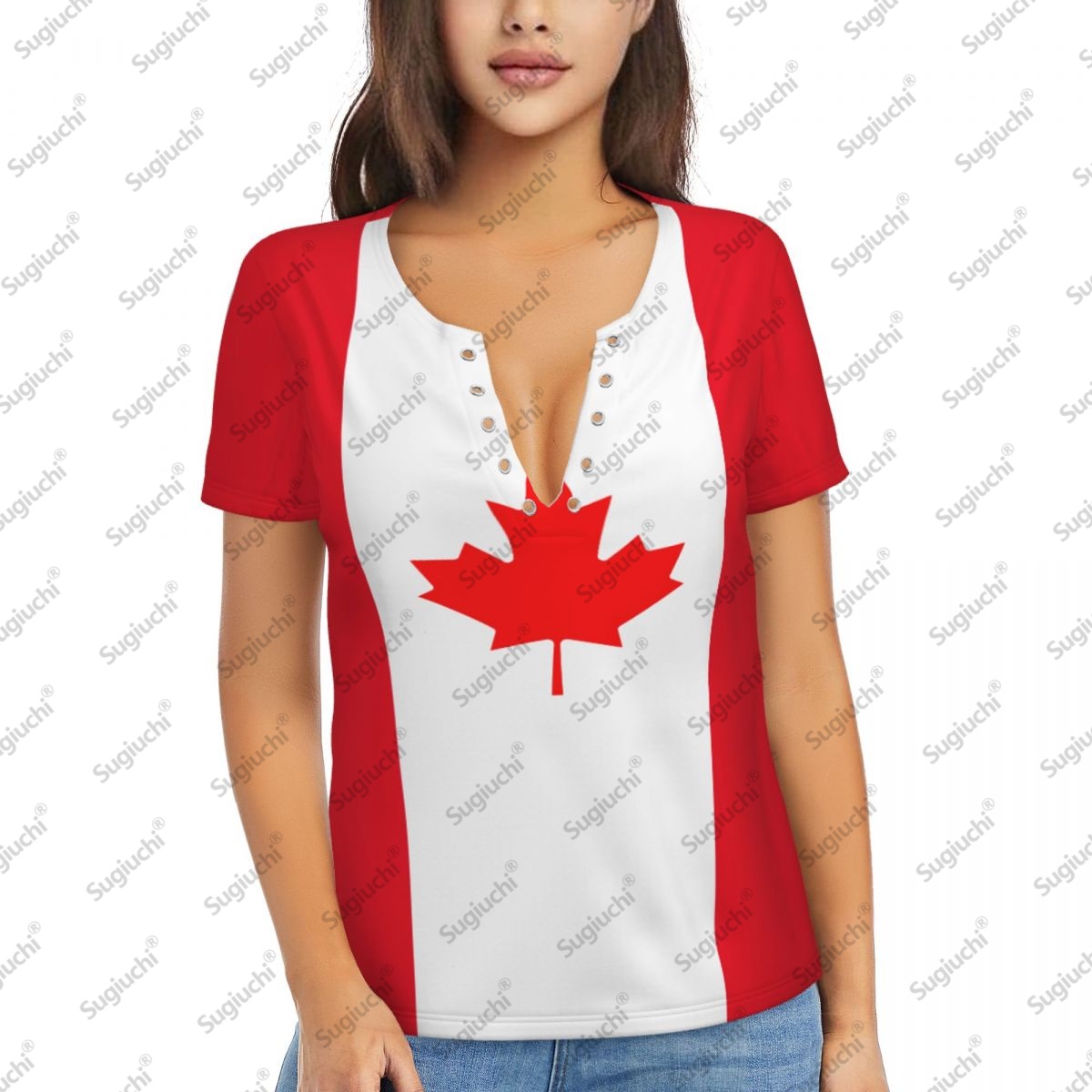 Summer Clothing Women Canada - 2025 Canada Bandiera Sexy Profondo scollo