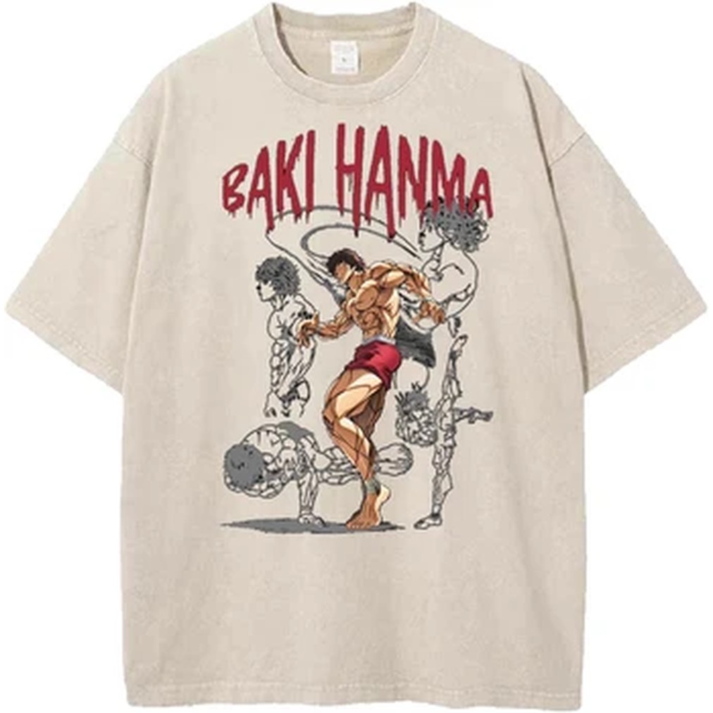 Vintage Summer Clothing Men - T-shirt con Stampa Manga Baki, Stile