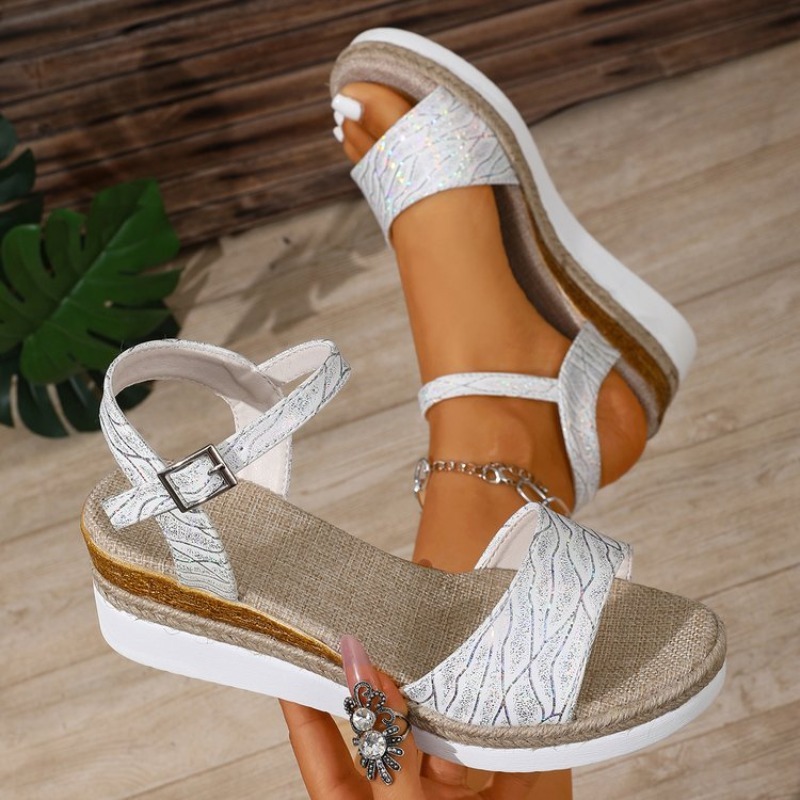 Espadrille Sandal Women - Sandali con Zeppa da Donna Bianchi